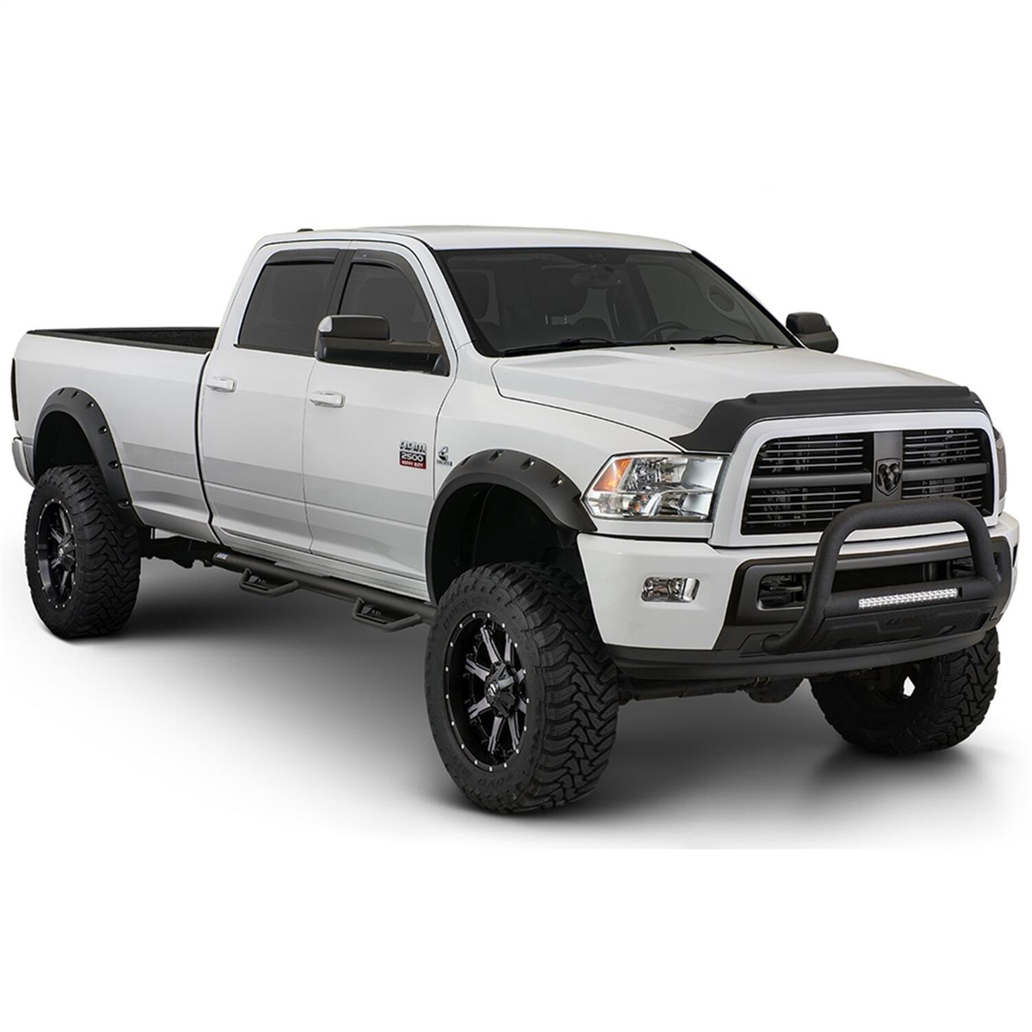 Black Max Coverage Pocket/Rivet Style Smooth Finish 4-Piece Fender Flare Set For 2019 Chevrolet Silverado 1500 Ld, 2014-2018 Silverado 1500, 2015-2019 Silverado 2500 Hd/3500 Hd (Excludes Dually) Fits 78.8/97.8 Inch Bed Bushwacker