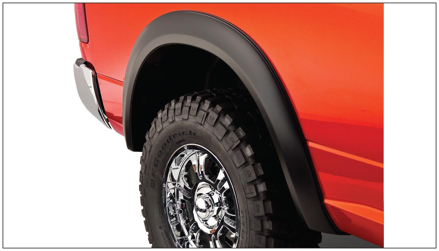 Black Extendafender Style Smooth Finish 4-Piece Fender Flare Set For 2002-2008 Dodge Ram 1500 2002-2009 Ram 2500, 3500 Fits 78/96 Inch Bed Bushwacker