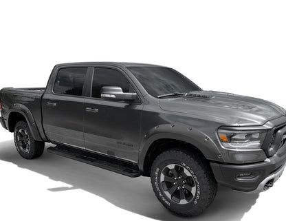 Black Pocket/Rivet Style Smooth Finish 4-Piece Fender Flare Set For 2019-2022 Ram 1500 Rebel Bushwacker