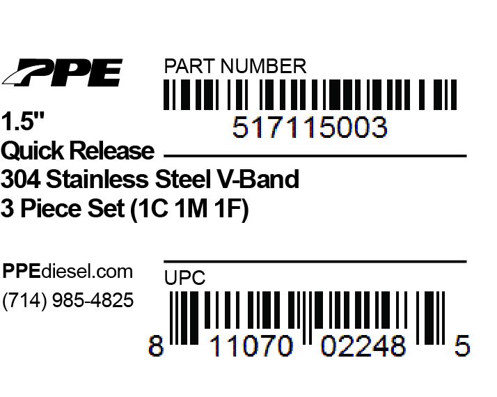 1.5 Inch V Band 3 Pc Set Ssc/Ssf 1C 1M 1F QR PPE Diesel