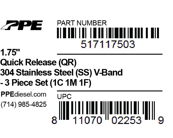1.75 Inch V Band 3 Pc Set Ssc/Ssf 1C1M1F QR PPE Diesel
