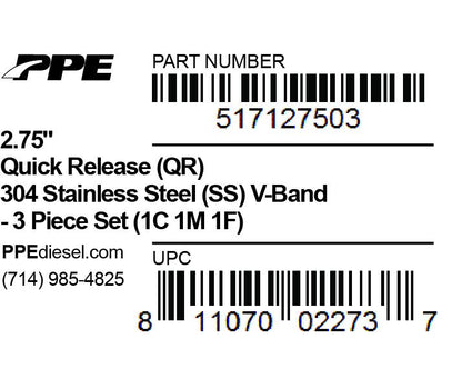 2.75 Inch V Band 3 Piece Set 1C 1M 1F QR PPE Diesel
