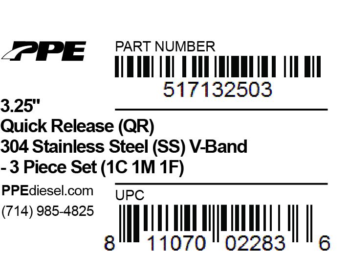 3.25 Inch V Band 3 Pc Set 1C 1M 1F QR PPE Diesel