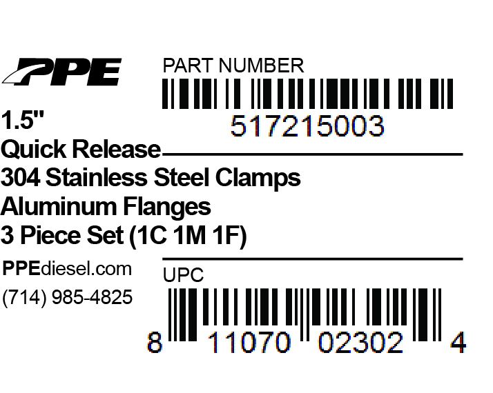 1.5 Inch QR Aluminum V-Band 3 Pc Set 1C 1M 1F PPE Diesel