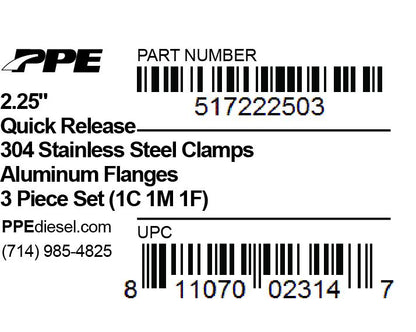 2.25 Inch QR Aluminum V-Band 3 Pc Set 1C 1M 1F PPE Diesel