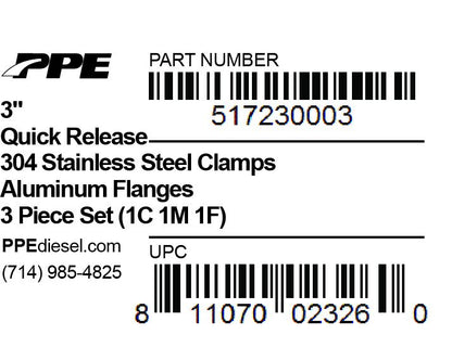 3.0 Inch QR Aluminum V-Band 3 Pc Set 1C 1M 1F PPE Diesel