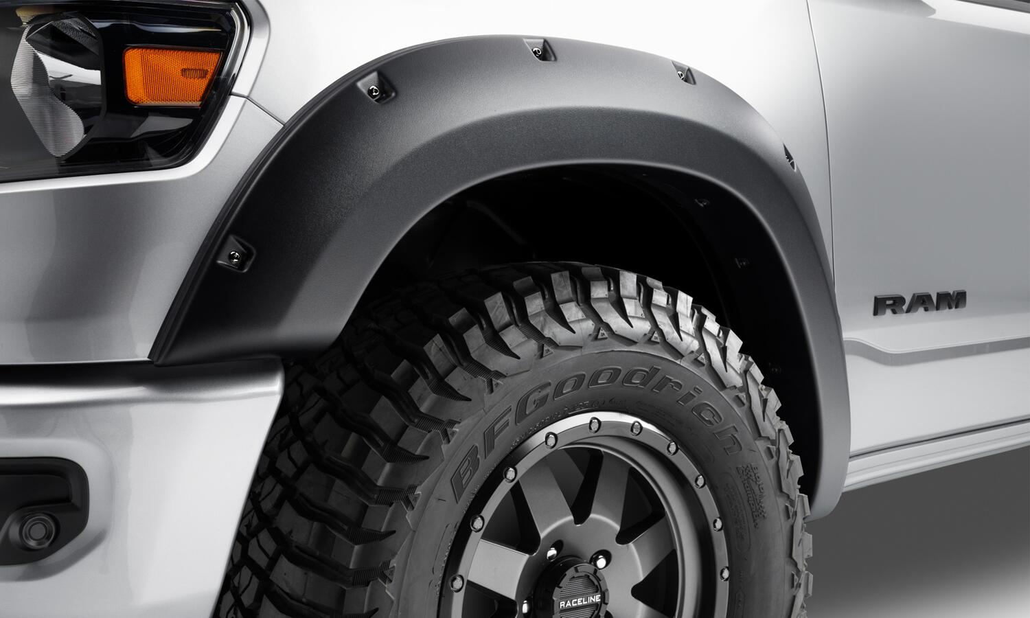 Black Forge Pocket/Rivet Textured Finish 4-Pc Fender Flare Set For 19-22 Ram 1500 Will Not Fit Rebel And Trx Models Bushwacker