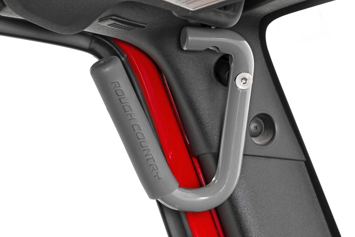Jeep Front Solid Steel Grab Handles 07-18 Wrangler JK Gray Rough Country