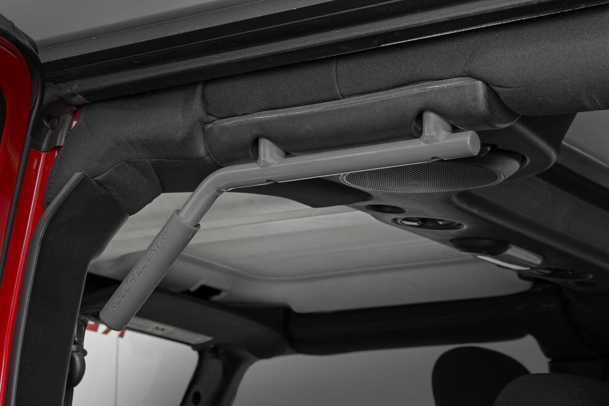 Jeep Solid Steel Grab Handle Set 07-18 Wrangler JK Gray Rough Country