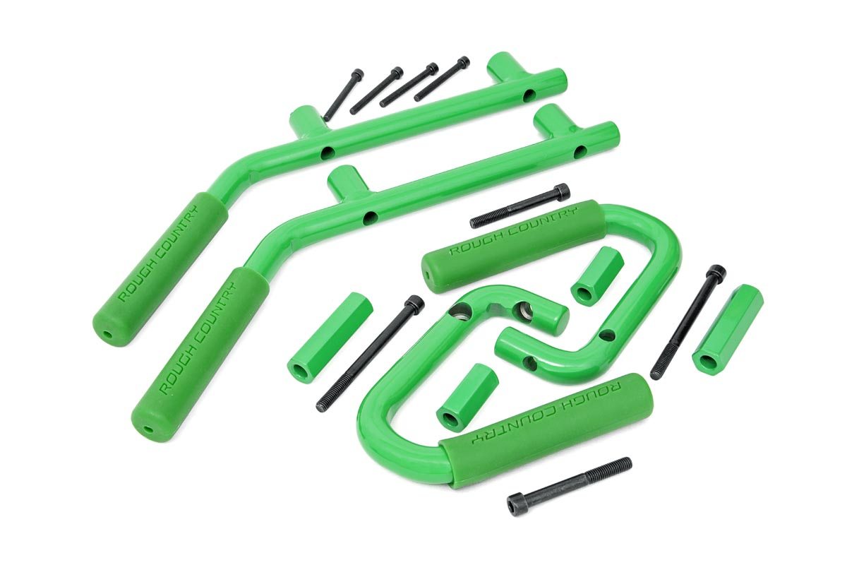 Jeep Solid Steel Grab Handle Set 07-18 Wrangler JK Green Rough Country