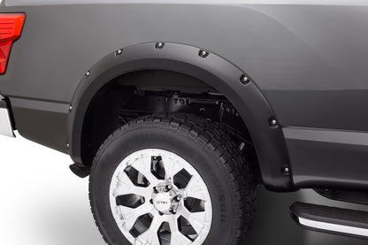 Black Pocket/Rivet Style Smooth Finish Rear Fender Flares For 2004-2015 Nissan Titan W/ Lock Box Bushwacker