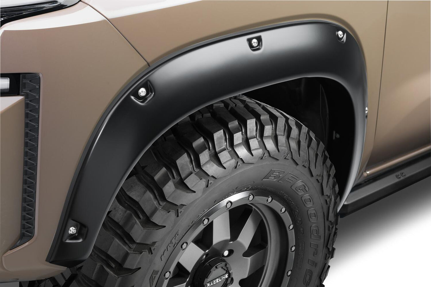 Black Pocket/Rivet Style Smooth Finish Front Fender Flares For 22-26 Nissan Frontier Bushwacker