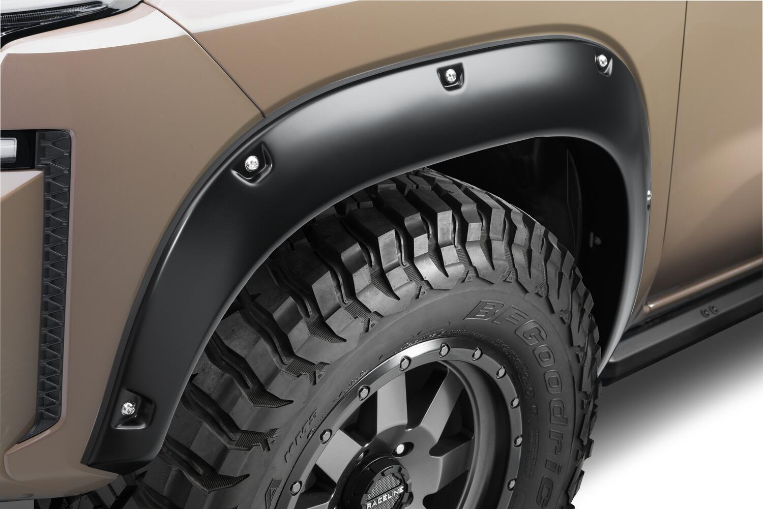 Black Pocket/Rivet Style Smooth Finish Front Fender Flares For 22-26 Nissan Frontier Bushwacker