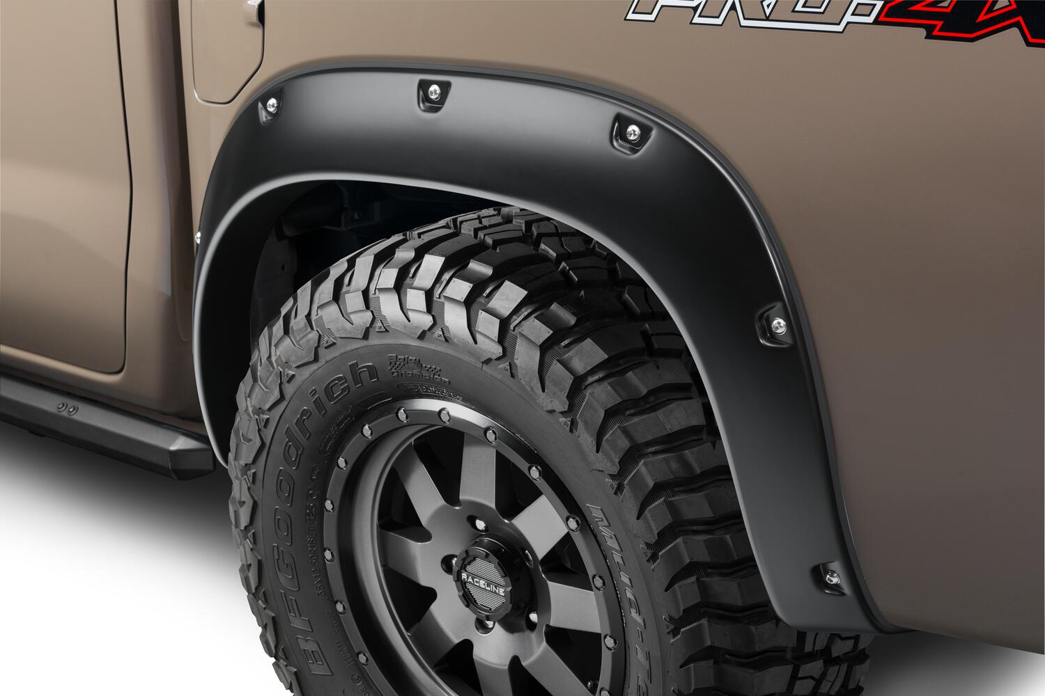 Black Pocket/Rivet Style Smooth Finish Rear Fender Flares For 22-26 Nissan Frontier Bushwacker