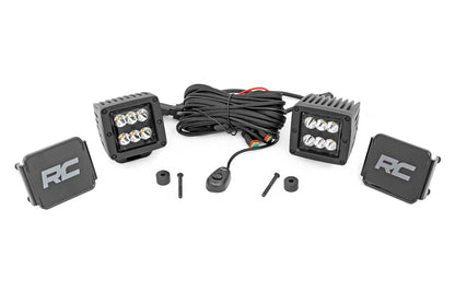Jeep 2 Inch LED Cube Easy-Mount Kit 18-20 Wrangler JL 20-Up Gladiator-Black Series Rough Country