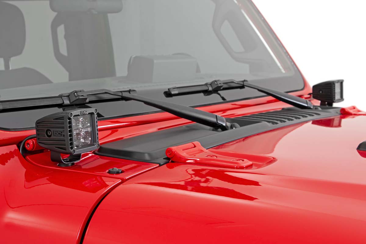 Jeep 2 Inch LED Cube Easy-Mount Kit 18-20 Wrangler JL 20-Up Gladiator-Black Series Rough Country