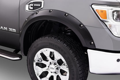 Black Pocket/Rivet Style Smooth Finish 4-Piece Fender Flare Set For 2004-2015 Nissan Titan W/O Lock Box Bushwacker