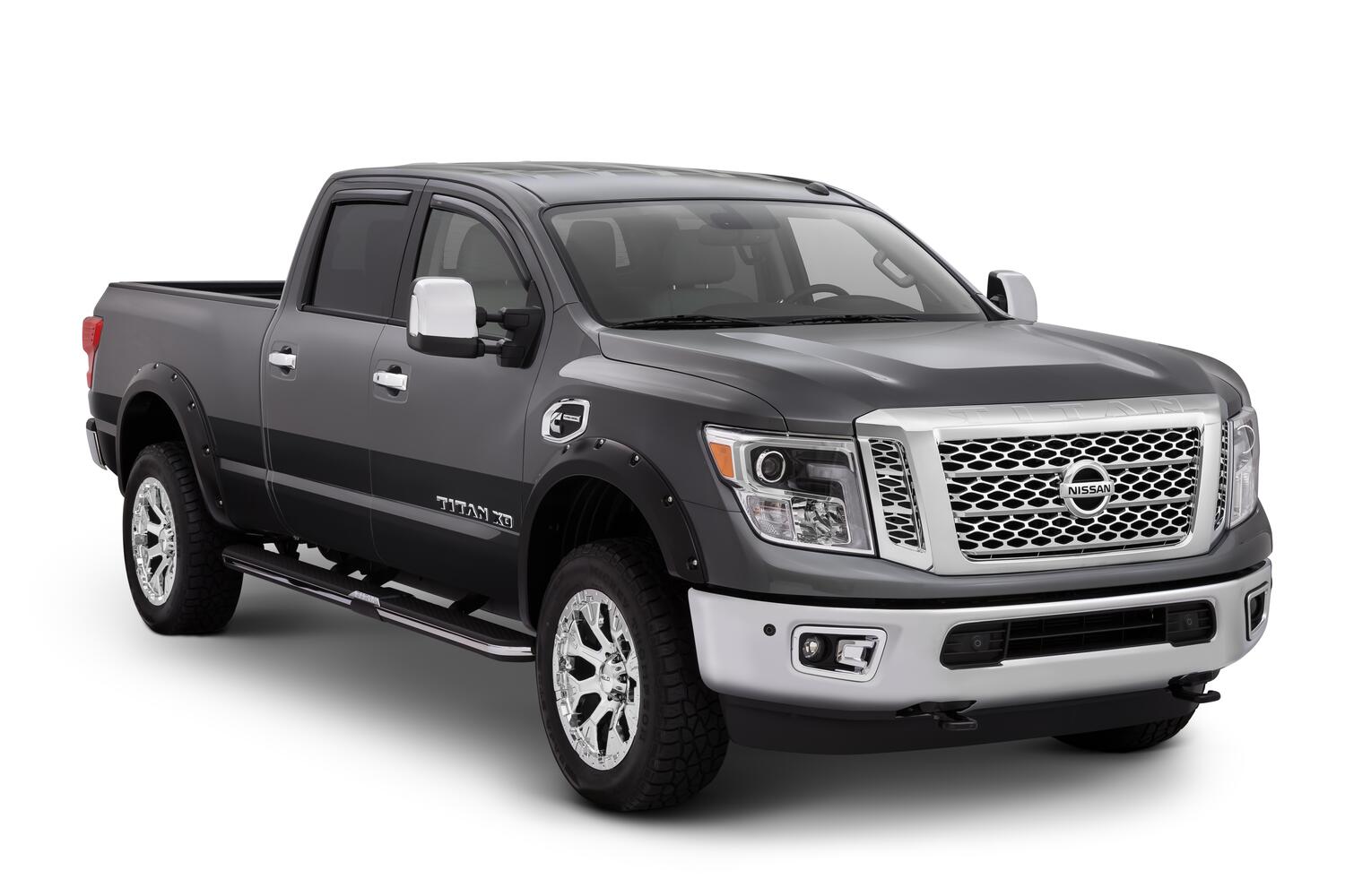 Black Pocket/Rivet Style Smooth Finish 4-Piece Fender Flare Set For 2004-2015 Nissan Titan W/O Lock Box Bushwacker
