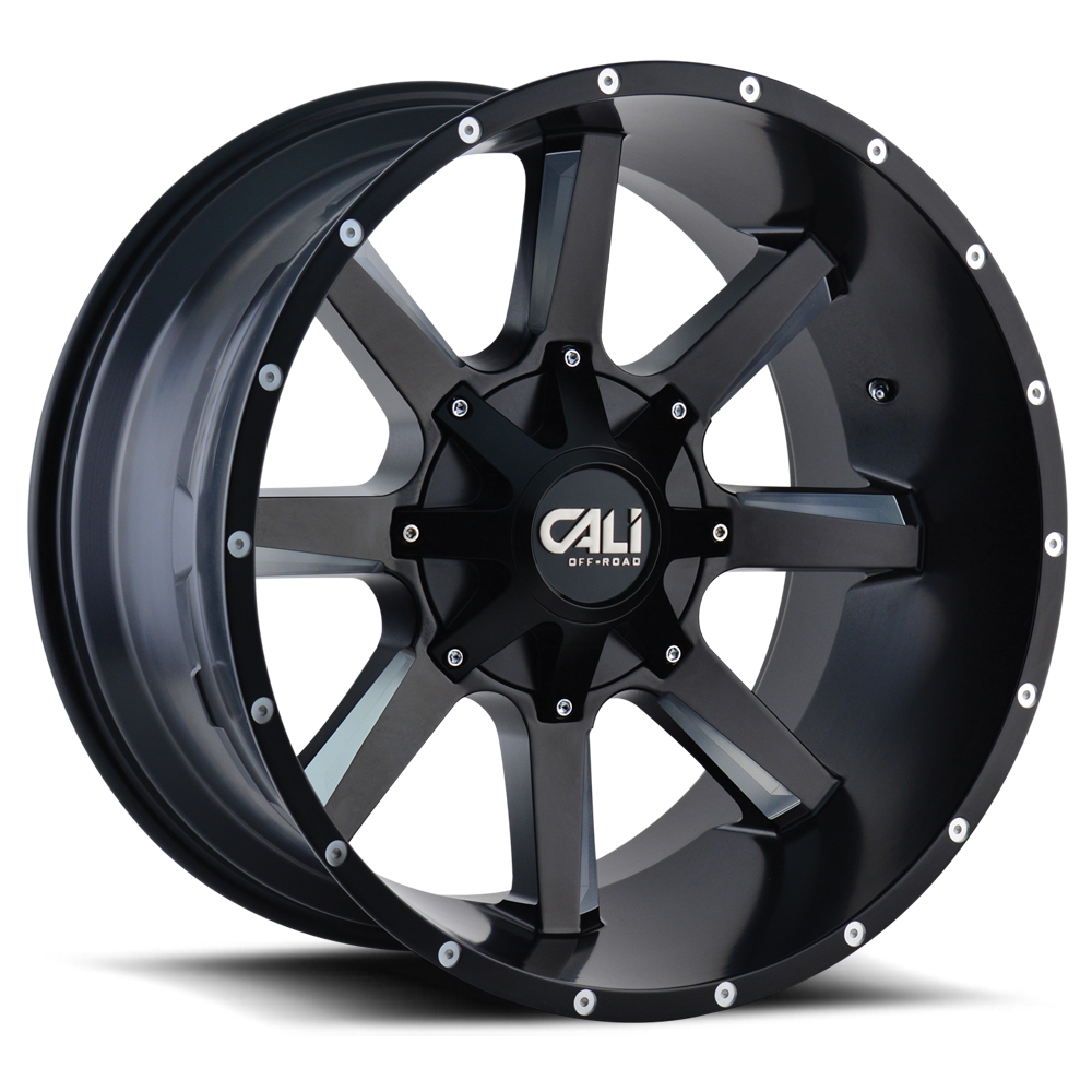 Cast Aluminum Wheels Busted 9100 SB 20x12 Milled Spokes Satin Black 5 On 127/5 On139.7 Bolt Pattern -44 Offset Cali Offroad Wheels