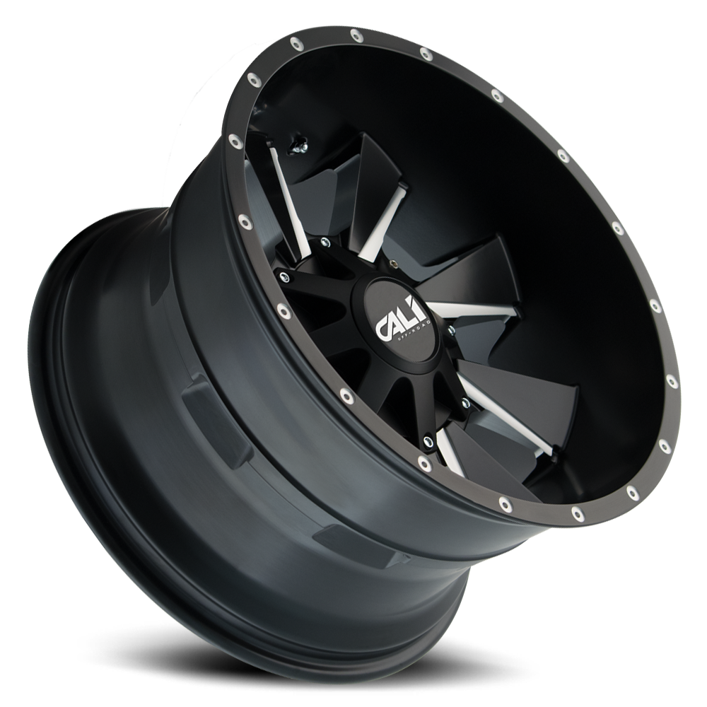 Cast Aluminum Wheels Distorted 9106 SB 20x12 Milled Spokes Satin Black 6 On 135/6 On139.7 Bolt Pattern -44 Offset Cali Offroad Wheels
