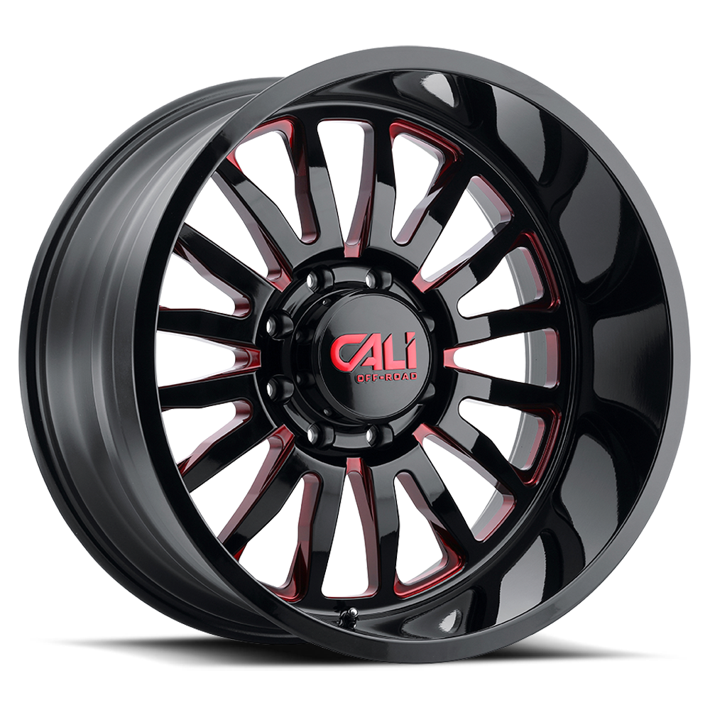 Cast Aluminum Wheels Summit 9110 GB-RD 22x12 Red Milled Spokes Gloss Black 6 On 135 Bolt Pattern -51 Offset Cali Offroad Wheels