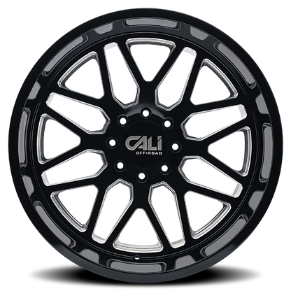 Cast Aluminum Wheels Invader 9115 GB-M 22x12 Milled Gloss Black 8 On 170 Bolt Pattern -51 Offset Cali Offroad Wheels