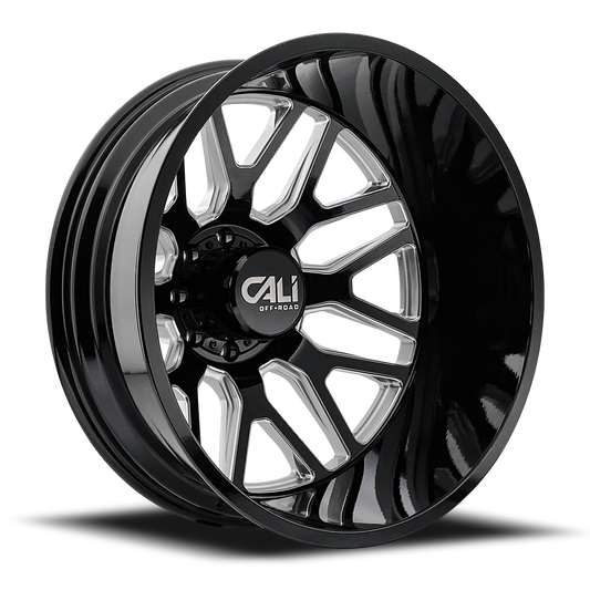 Dually Wheels Invader Dually 9115D GB-M 22x8.25 Milled Spokes Gloss Black 8 On 210 Bolt Pattern -232 Offset Cali Offroad Wheels
