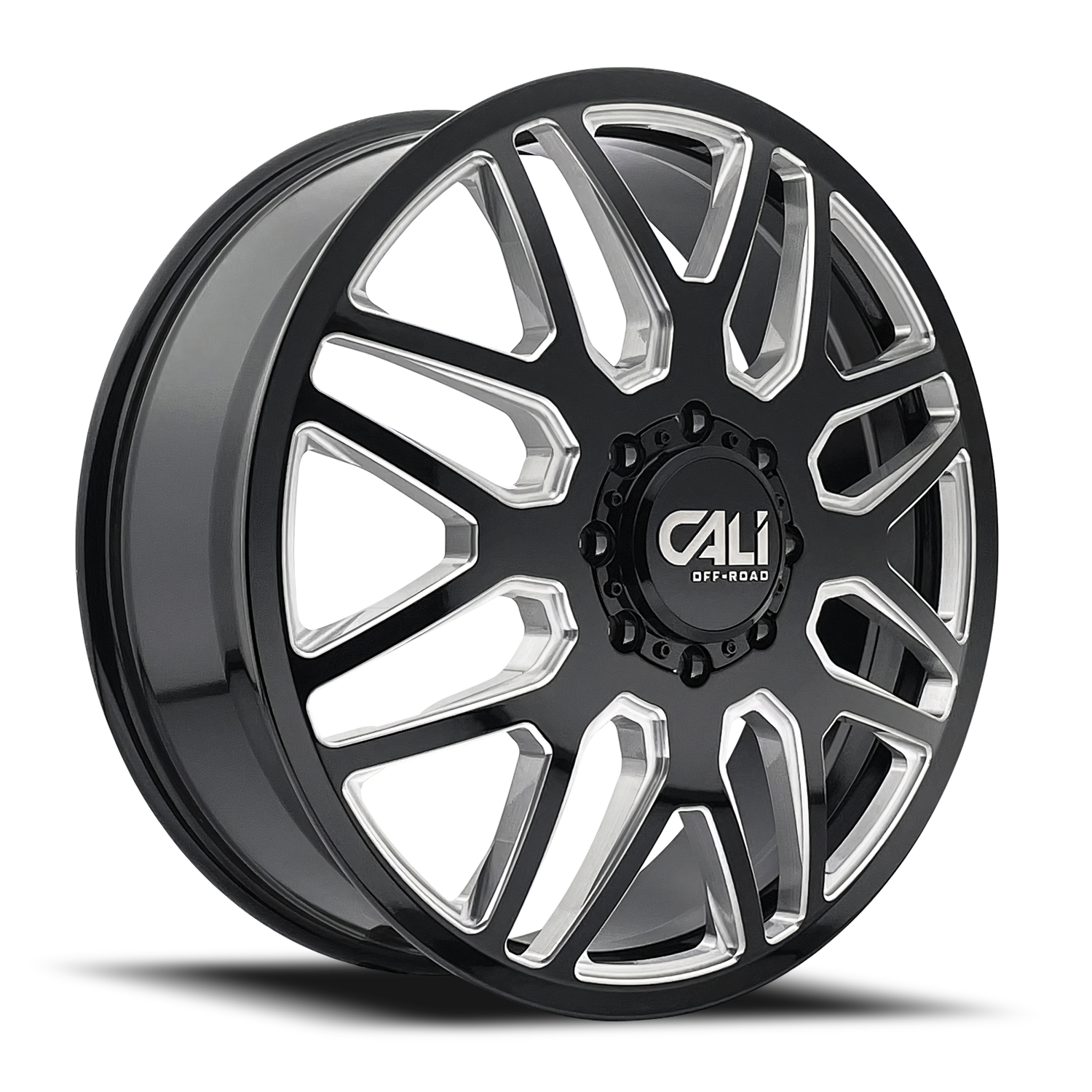 Dually Wheels Invader Dually 9115D GB-M 22x8.25 Milled Spokes Gloss Black 8 On 165.1 Bolt Pattern 115 Offset Cali Offroad Wheels