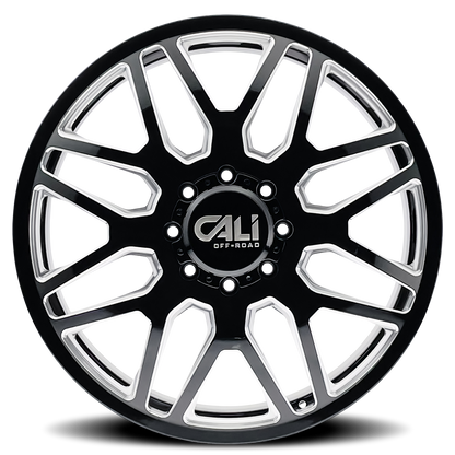 Dually Wheels Invader Dually 9115D GB-M 22x8.25 Milled Spokes Gloss Black 8 On 165.1 Bolt Pattern 115 Offset Cali Offroad Wheels