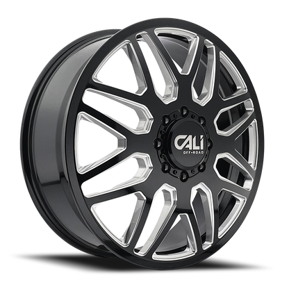 Dually Wheels Invader Dually 9115D GB-M 24x8.25 Milled Spokes Gloss Black 8 On 210 Bolt Pattern 115 Offset Cali Offroad Wheels