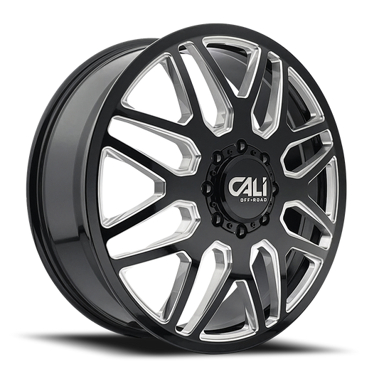 Dually Wheels Invader Dually 9115D GB-M 24x8.25 Milled Spokes Gloss Black 8 On 210 Bolt Pattern 115 Offset Cali Offroad Wheels