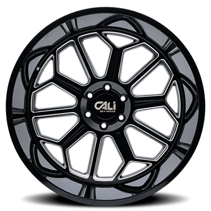 Cast Aluminum Wheels Auburn 9117 BM 20x10 Milled Gloss Black 6 On 139.7 Bolt Pattern -25 Offset Cali Offroad Wheels