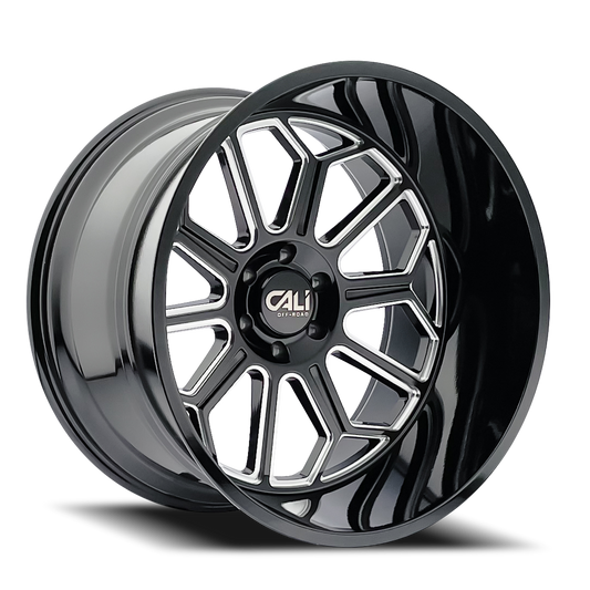 Cast Aluminum Wheels Auburn 9117 BM 22x12 Milled Gloss Black 6 On 135 Bolt Pattern -51 Offset Cali Offroad Wheels