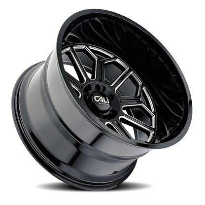 Cast Aluminum Wheels Auburn 9117 BM 22x12 Milled Gloss Black 8 On 165.1 Bolt Pattern -51 Offset Cali Offroad Wheels