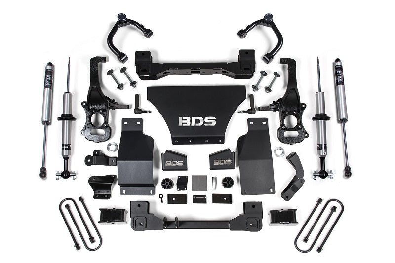 25-Up Silverado/Sierra 1500 4WD 4 Inch Suspension Lift Kit V8 Gas 3 Inch Rear Block Fox 2.0 IFP PS Snap Ring Strut Front Fox 2.0 IFP PS Rear BDS Suspension