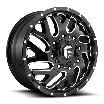 Dually Wheels 20X8.25 Triton Dually D581 8 On 165.1 Gloss Black Milled 121.5 Bore 105 Offset Mesh Spoke Front Dually Fuel Off Road Wheels