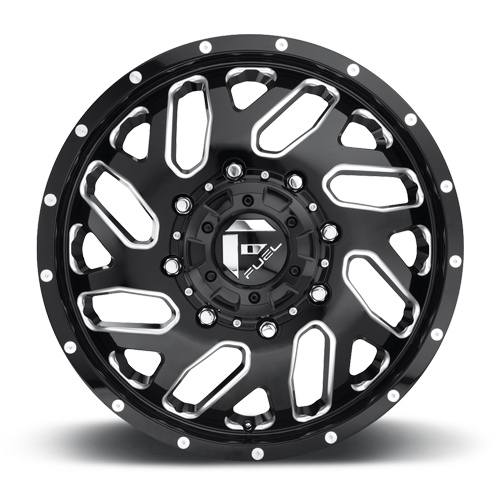 Dually Wheels 22X8.25 Triton Dually D581 8 On 165.1 Gloss Black Milled 121.5 Bore 105 Offset Mesh Spoke Front Dually Fuel Off Road Wheels