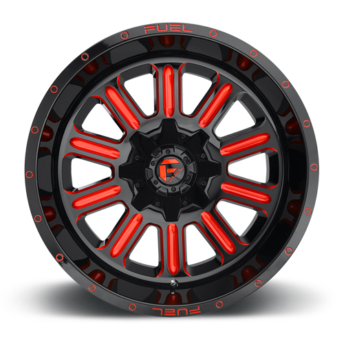 Aluminum Wheels 20X10 Hardline D621 5 On 114.3/5 On 127 Gloss Black/Candy Red 78.1 Bore -18 Offset Fuel Off Road Wheels