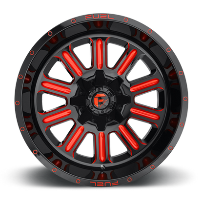 Aluminum Wheels 20X9 Hardline D621 8 On 165.1 Gloss Black/Candy Red 125.2 Bore 20 Offset Fuel Off Road Wheels