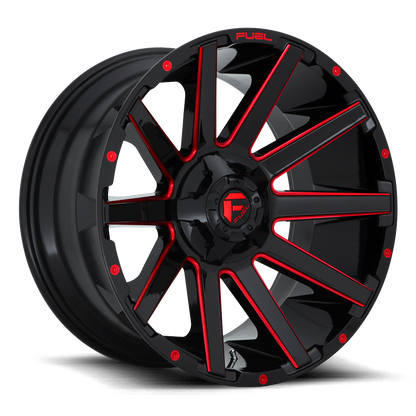 Aluminum Wheels 20X9 Contra D643 8 On 170 Gloss Red Milled 125.1 Bore 1 Offset Multi Spoke Fuel Off Road Wheels
