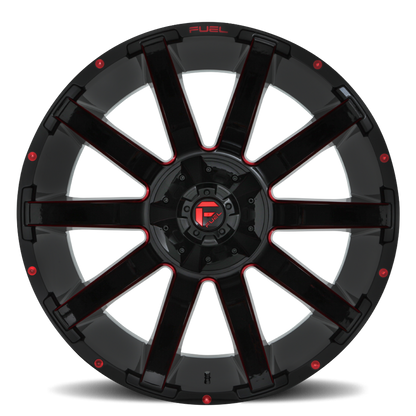 Aluminum Wheels 20X9 Contra D643 8 On 180 Gloss Red Milled 124.3 Bore 1 Offset Multi Spoke Fuel Off Road Wheels