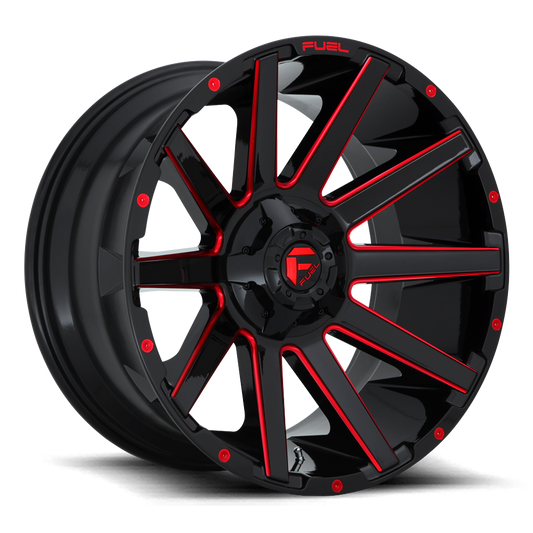 Aluminum Wheels 20X9 Contra D643 8 On 165.1 Gloss Red Milled 125.2 Bore 1 Offset Multi Spoke Fuel Off Road Wheels