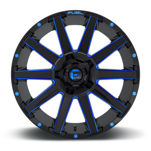 Aluminum Wheels 20X9 Contra D644 8 On 180 Gloss Blue Milled 124.3 Bore 1 Offset Multi Spoke Fuel Off Road Wheels