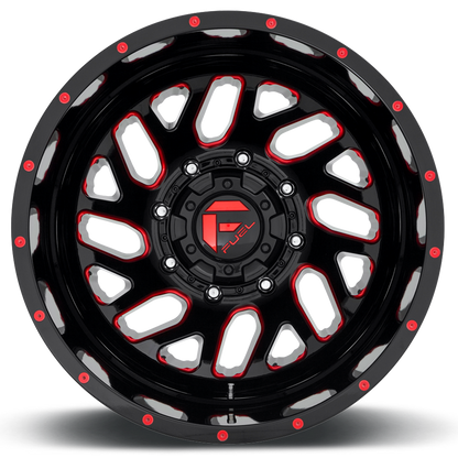 Dually Wheels 20X8.25 Triton Dually D656 8 On 165.1 Gloss Black Red Tinted Clear 121.5 Bore -240 Offset Mesh Spoke Outer Dually Fuel Off Road Wheels