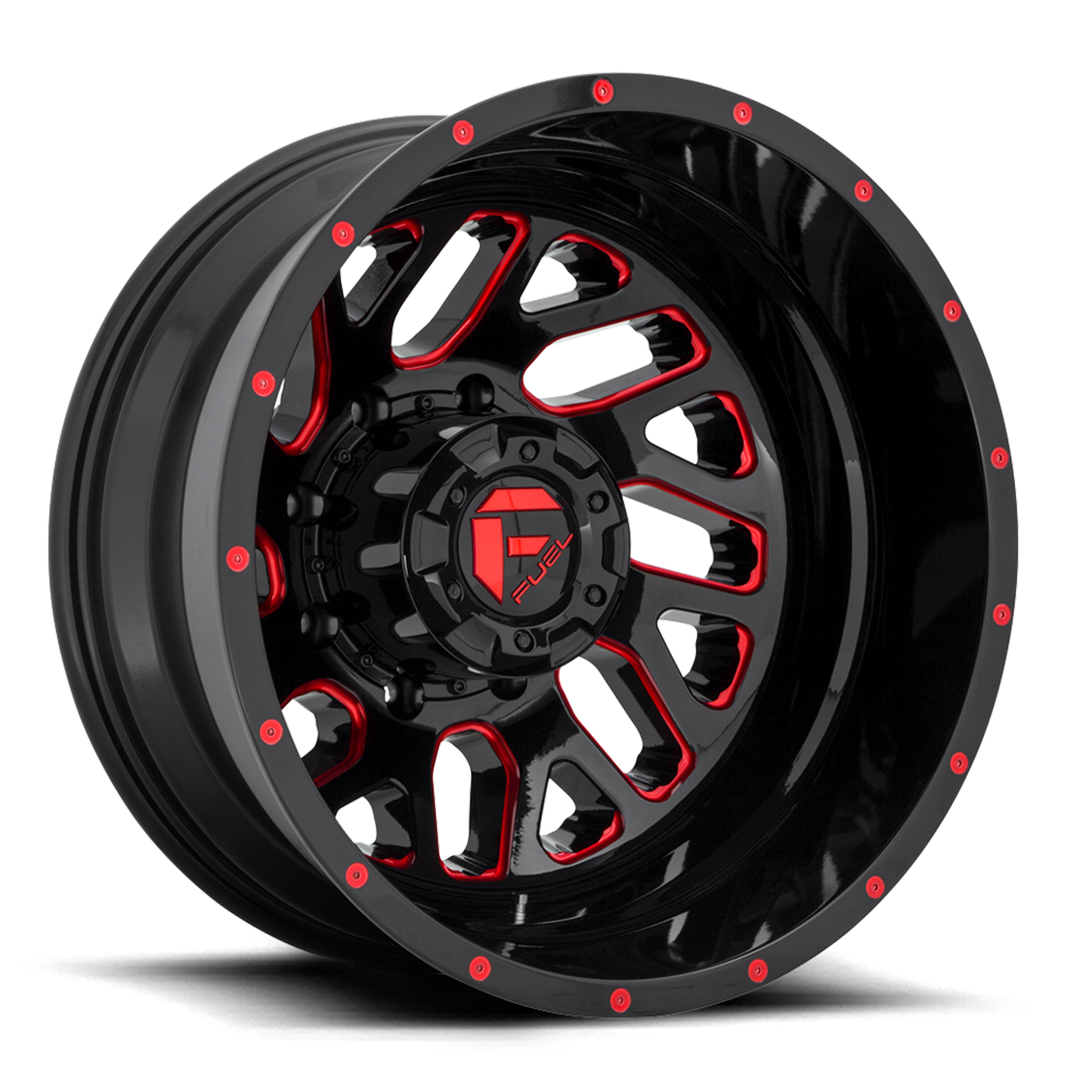 Dually Wheels 20X8.25 Triton Dually D656 8 On 210 Gloss Black Red Tinted Clear 154.3 Bore -221 Offset Mesh Spoke Outer Dually Fuel Off Road Wheels