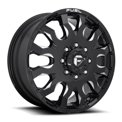 Dually Wheels 20X8.25 Blitz Dually D673 8 On 170 Gloss Black Milled 125.1 Bore 105 Offset Multi Spoke Front Dually Fuel Off Road Wheels