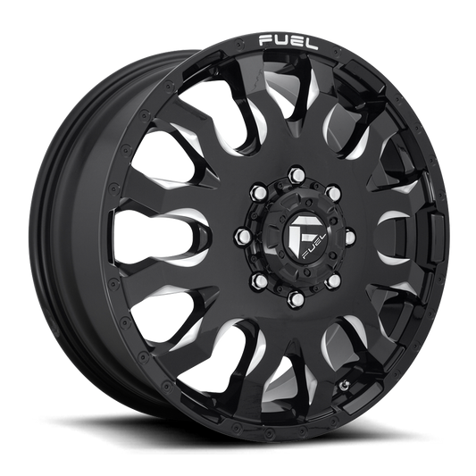 Dually Wheels 20X8.25 Blitz Dually D673 8 On 200 Gloss Black Milled 142 Bore 105 Offset Multi Spoke Front Dually Fuel Off Road Wheels