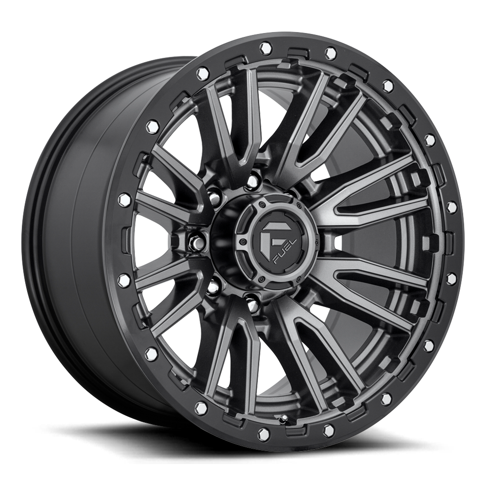 Aluminum Wheels 22X10 Rebel D680 8 On 165.1 Matte Gunmetal Gray Black Bead Ring 125.1 Bore -18 Offset Fuel Off Road Wheels