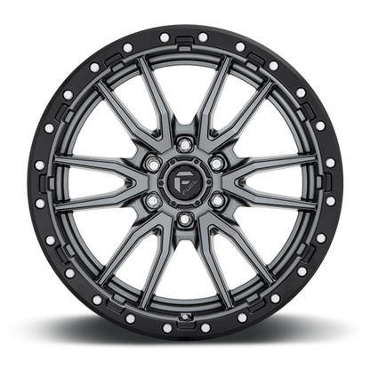 Aluminum Wheels 22X10 Rebel D680 6 On 139.7 Matte Gunmetal Gray Black Bead Ring 106.1 Bore -13 Offset Fuel Off Road Wheels