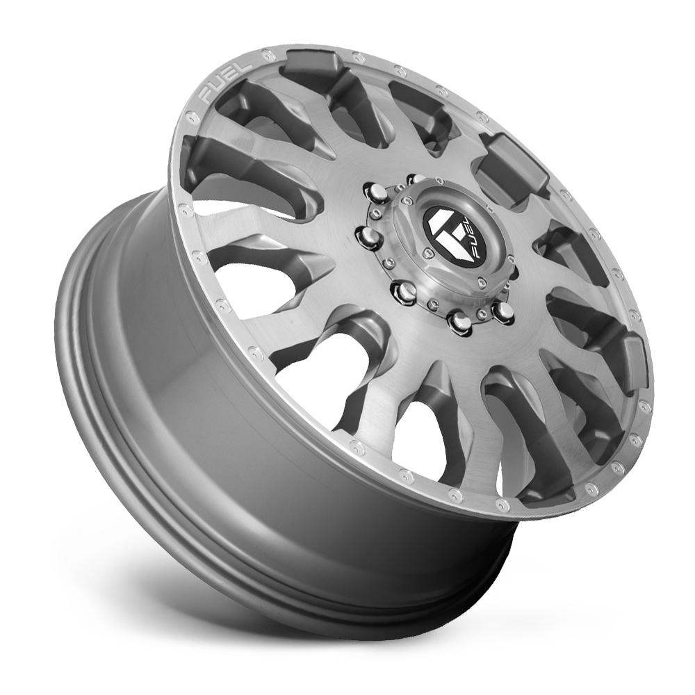Dually Wheels 20X8.25 Blitz Dually D693 8 On 170 Brushed Gunmetal Gray Tinted Clear 125.1 Bore 105 Offset Multi Spoke Front Dually Fuel Off Road Wheels